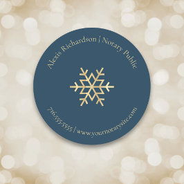 Navy Blue Snowflake Notary Business Marknadsföring Runt Klistermärke