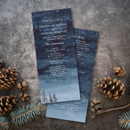 Navy Blue Snowy Winter Night Wonderland Bröllop Program