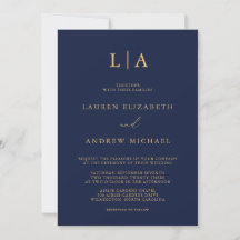 Navy Blue Solros Monogram Minimalist Bröllop