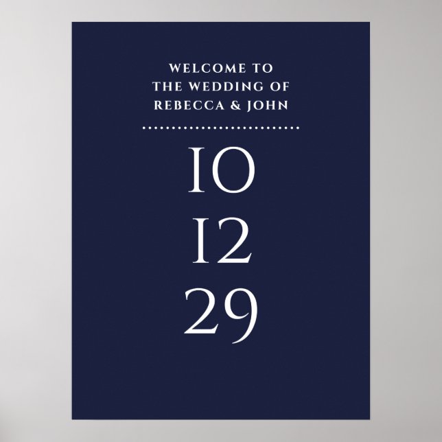 Navy Blue Speciell Date Bröllop Välkomsttecken Poster (Framsidan)