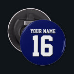 Navy Blue Sports Jersey Team Jersey Flasköppnare<br><div class="desc">Preppy Solid Färg Navy Blue Team Jersey / Sports Jersey / Football Jersey / Rugby Jersey med eget namn Anpassa detta med ditt eget namn eller team namn och ett nummer. Du kan ändra textens storleka placering, färg och placering om du behöver göra ändringar, ändra färg eller ta bort textskuggan...</div>