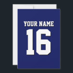 Navy Blue Sports Jersey Team Jersey Inbjudningar<br><div class="desc">Preppy Solid Färg Navy Blue Team Jersey / Sports Jersey / Football Jersey / Rugby Jersey med eget namn Anpassa detta med ditt eget namn eller team namn och ett nummer. Du kan ändra textens storleka placering, färg och placering om du behöver göra ändringar, ändra färg eller ta bort textskuggan...</div>