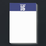 Navy Blue Sports Jersey Team Jersey Post-it Block<br><div class="desc">Preppy Solid Färg Navy Blue Team Jersey / Sports Jersey / Football Jersey / Rugby Jersey med eget namn Anpassa detta med ditt eget namn eller team namn och ett nummer. Du kan ändra textens storleka placering, färg och placering om du behöver göra ändringar, ändra färg eller ta bort textskuggan...</div>