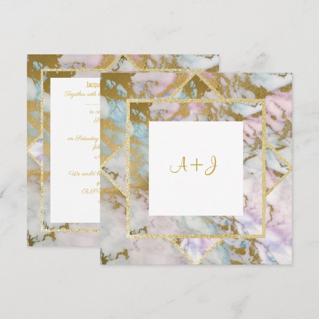 NAVY BLUE STAR GULD BRÖLLOP LAYERED INVICATION INBJUDNINGAR (Fram/baksida)