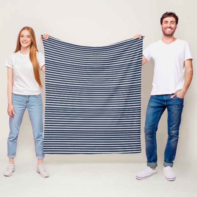 Navy Blue Stripe Strandhus Fleecefilt (På plats)