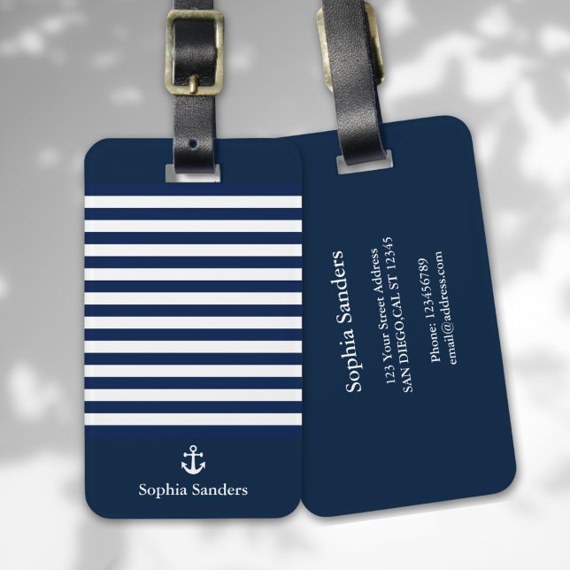 Navy Blue Striped Nautical Pattern Bagagebricka (Skapare uppladdad)