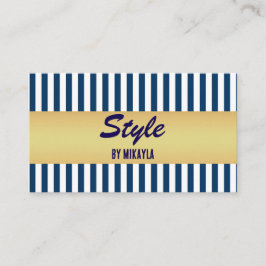 Navy Blue Stripes Gold Bar Stylist Visitkort