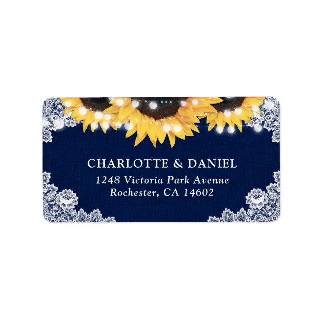 Navy Blue Sunflower Burlap Lace Address Labels Adressetikett (Framsidan)