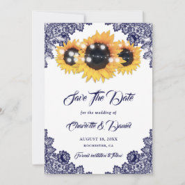 Navy Blue Sunflower Floral Lace Rustic Wedding Spara Datumet