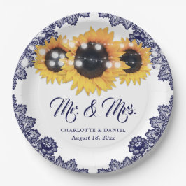 Navy Blue Sunflower Floral Lace Wedding