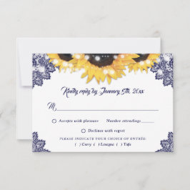 Navy Blue Sunflower Lace Wedding Meal Choice OSA Kort