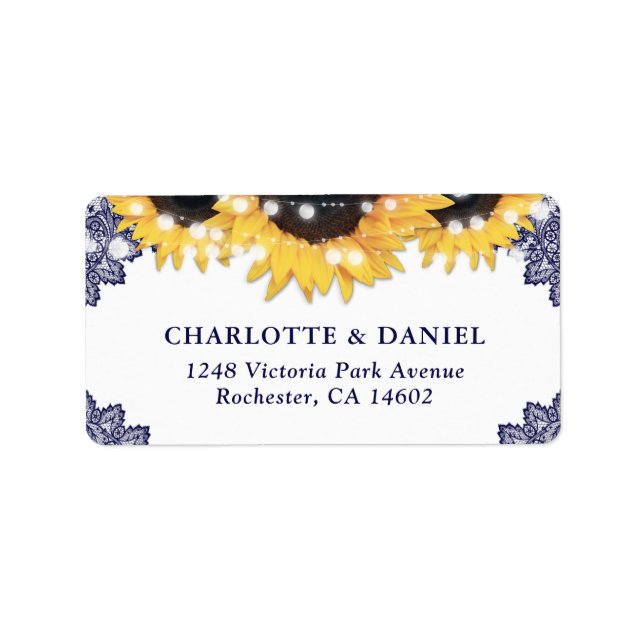 Navy Blue Sunflower Rustic Wedding Address Labels Adressetikett (Framsidan)