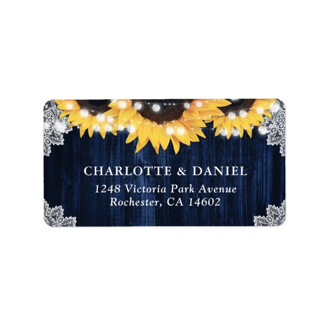 Navy Blue Sunflower Rustic Wedding Address Labels Adressetikett (Framsidan)