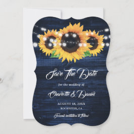 Navy Blue Sunflower Wood String Lights Wedding Spara Datumet