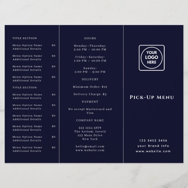 Navy Blue Takeout Logotyp | Restaurangvarumärke  (Framsida)