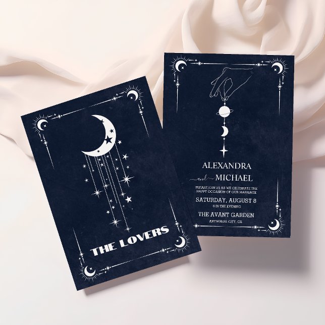 Navy Blue Tarot Bröllopet Älskarna Inbjudningar (Skapare uppladdad)