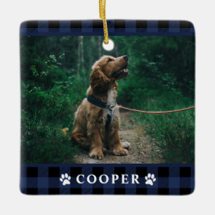 Navy Blue Tartan Play Hund Photo Ornament