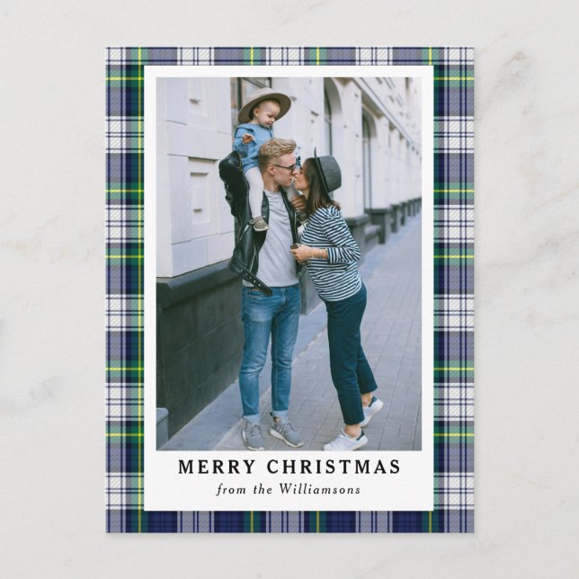 Navy Blue Tartan Play Photo God jul Card Helg Vykort (Framsida)