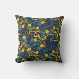 Navy Blue Teal & Gult Modern Blommönster Kudde