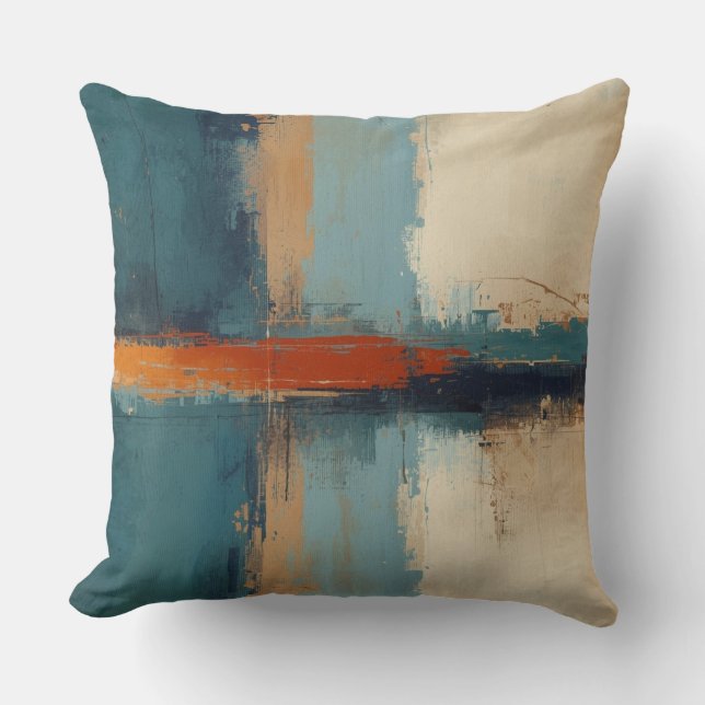 Navy Blue Teal Red Modern Rustic Abstract Design Kudde (Framsida)