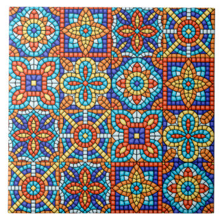 Navy Blue Teal White Red Marble Moroccan Mosaic  Kakelplatta