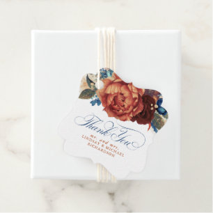 Navy Blue Terracotta Blommigt Bröllop Tack Gåvor Etiketter