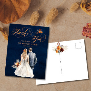 Navy Blue Terracotta Rust Fall Tack Bröllop Vykort