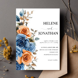 Navy Blue Terracotta Watercolor Elegant bröllop Inbjudningar