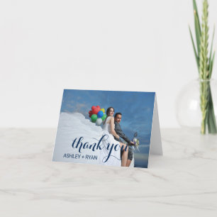 Navy Blue Text Overlay Photo Thank You Tack Kort