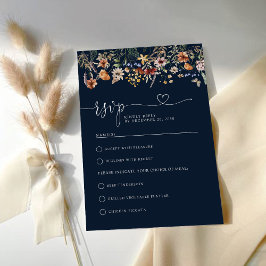 Navy Blue Tiny Wildblomma Bröllop OSA Card Kort