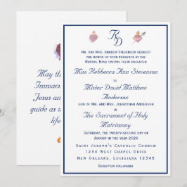 Navy-Blue Two Hearts Catholic Wedding Invitation Inbjudningar