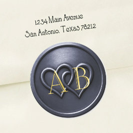 Navy Blue Two Hearts Intertwined Monogram Wedding Runt Klistermärke