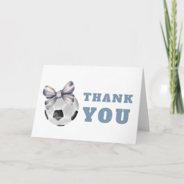 Navy Blue Typography Bow Soccer Boy Baby Shower Tack Kort