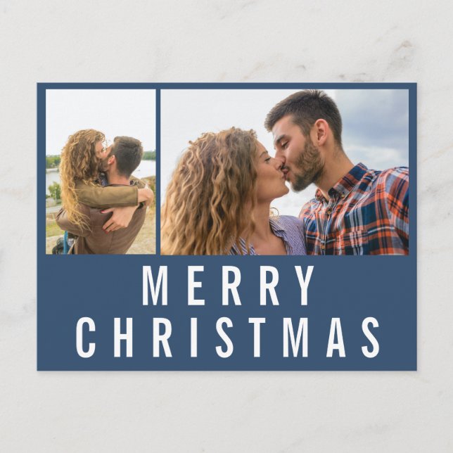 Navy Blue Typography God Jul Foto Vykort (Framsida)