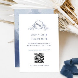 Navy Blue Vattenfärg Monogram QR-kod /RSVP Online Tilläggskort