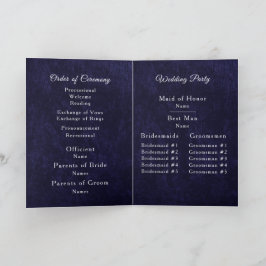 Navy Blue Velvet White Folded Wedding Program