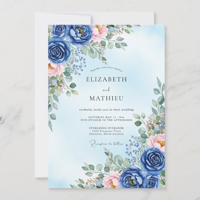 Navy Blue Verdant Spring Wedding Inbjudningar (Framsida)