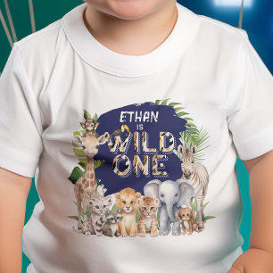 Navy Blue Vild One Animals Safari Thned 1st born T Shirt
