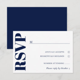 Navy Blue Vit Bröllops RSVP OSA Kort