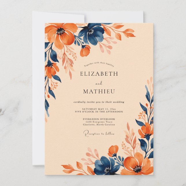 Navy Blue Vivacious Autumnal Wedding Inbjudningar (Framsida)