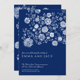 Navy Blue Watercolor Floral Wedding Invitation Inbjudningar