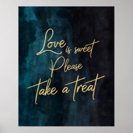 Navy Blue Watercolor & Guld Kärlek är Sweet Treat Poster