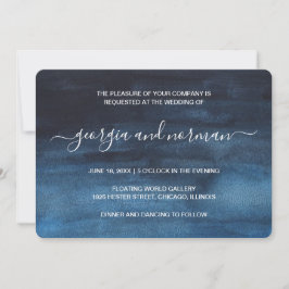 Navy Blue Watercolor Modern Bröllop Inbjudningar