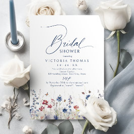 Navy Blue Watercolor Wildflower Bridal Shower Inbjudningar