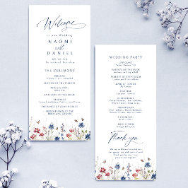 Navy Blue Watercolor Wildflower Rustic Wedding Meny