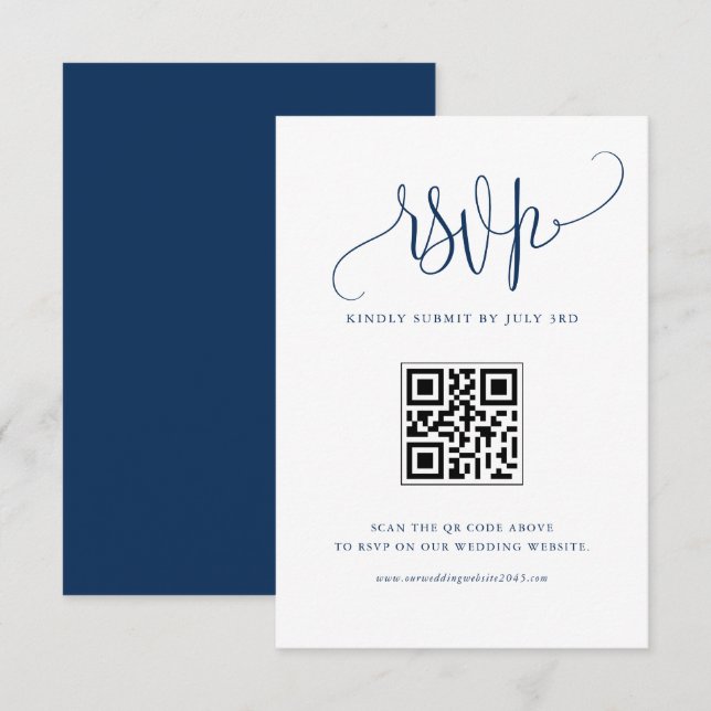 Navy Blue We Do Modern Calligraphy Bröllop QR Code OSA Kort (Fram/baksida)
