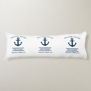 Navy Blue Welcome Aboard Anpassningsbar Monogram N Kroppskudde