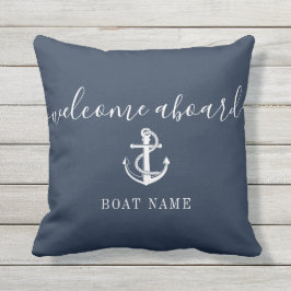 Navy Blue Welcome Aboard Boat Namn Anchor Kudde