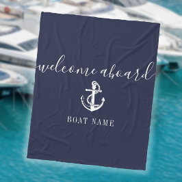 Navy Blue Welcome Aboard Nautical Anchor Boat Namn Fleecefilt