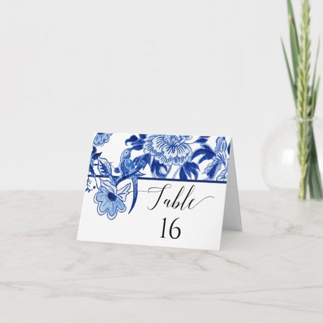 Navy Blue White Blommigt Chinoiserie Bordsnummer (Framsida)
